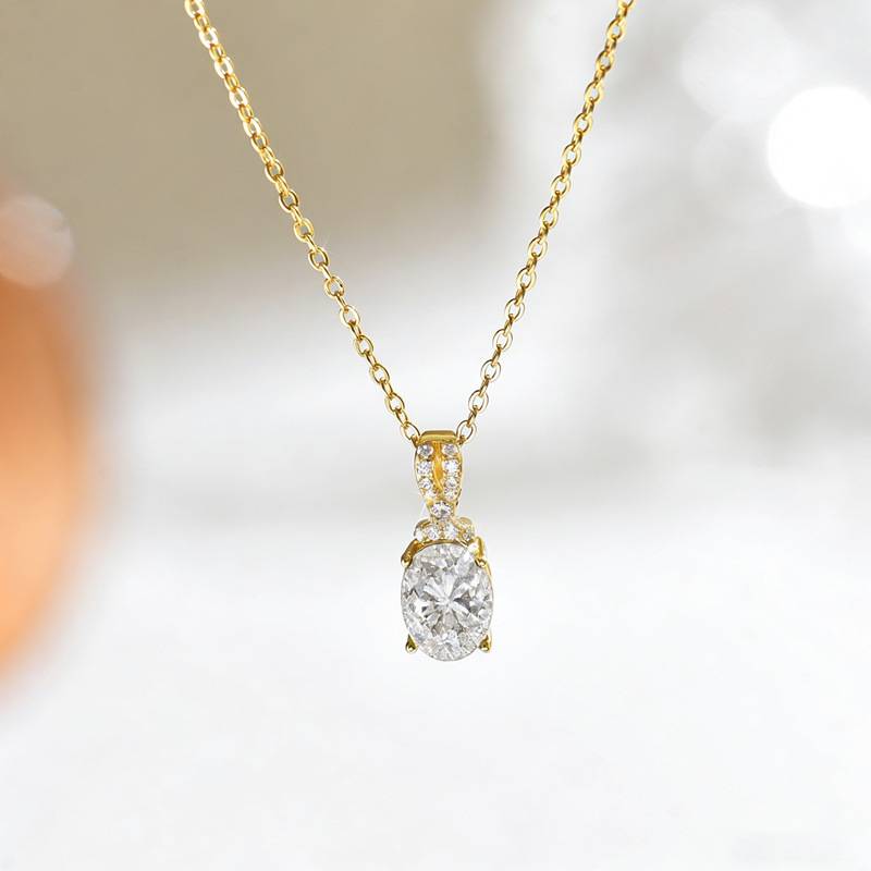 FX39530款S925银镀18K金蛋形Moissanite简约Affordable LuxuryNecklace主石8*6mmmm/1.5ct