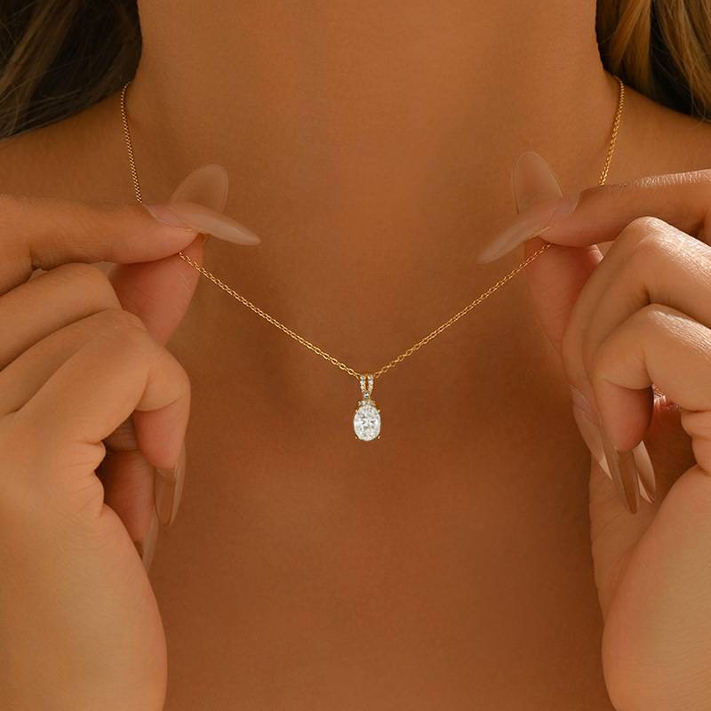 FX39530款S925银镀18K金蛋形Moissanite简约Affordable LuxuryNecklace主石8*6mmmm/1.5ct