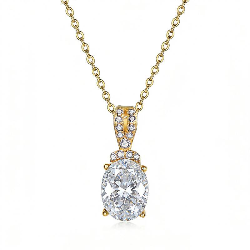 FX39530款S925银镀18K金蛋形Moissanite简约Affordable LuxuryNecklace主石8*6mmmm/1.5ct
