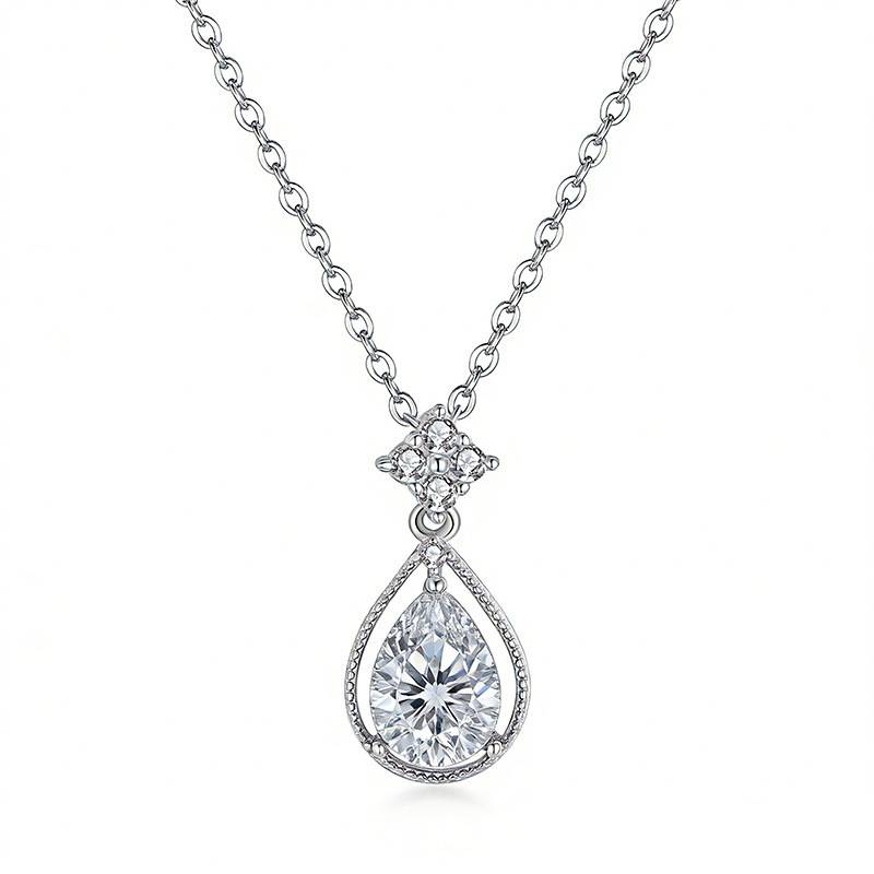 FX39535款S925银镀18K金水滴形Moissanite天使之泪Necklace主石8*6mmmm/1.25ct