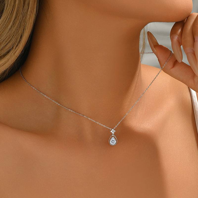 FX39535款S925银镀18K金水滴形Moissanite天使之泪Necklace主石8*6mmmm/1.25ct