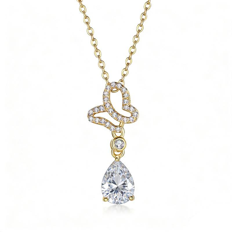 FX39536款S925银镀18K金水滴形Moissanite蝶影流光Necklace主石8*6mmmm/1.25ct