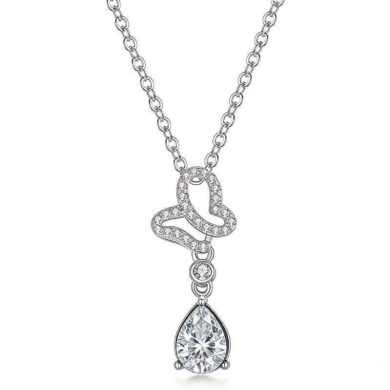 FX39536款S925银镀18K金水滴形Moissanite蝶影流光Necklace主石8*6mmmm/1.25ct