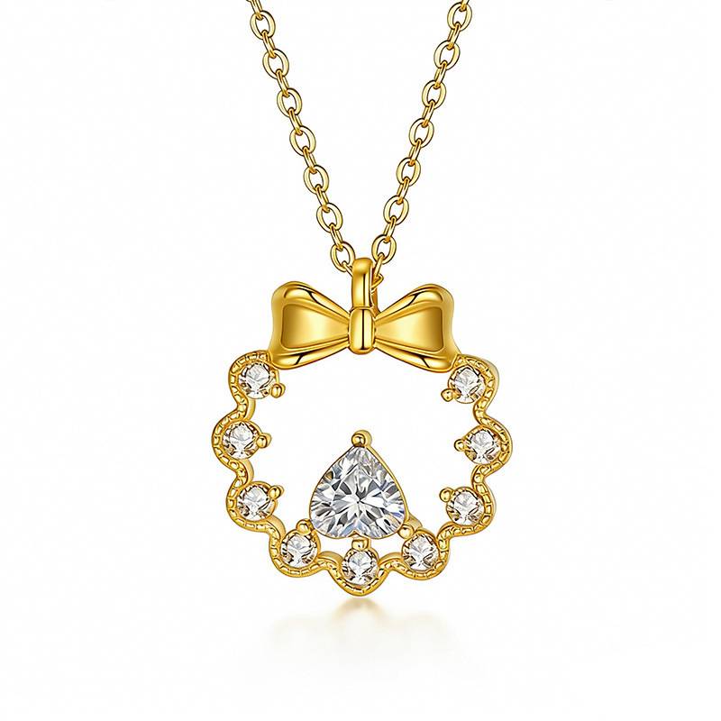 FX39538款S925银镀18K金肥三角形Moissanite公主花环Necklace主石5mm/0.5ct