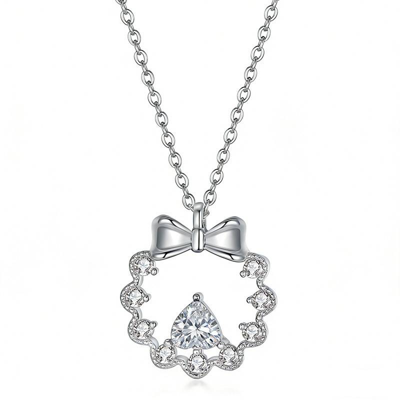 FX39538款S925银镀18K金肥三角形Moissanite公主花环Necklace主石5mm/0.5ct