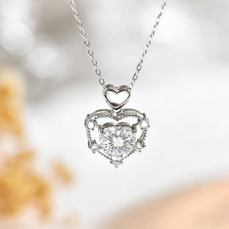 FX39539款S925银镀18K金心形Moissanite爱在心间Necklace主石8.0mm/2.0ct