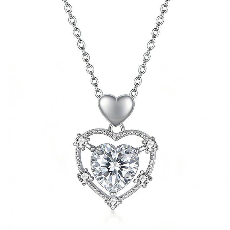 FX39539款S925银镀18K金心形Moissanite爱在心间Necklace主石8.0mm/2.0ct