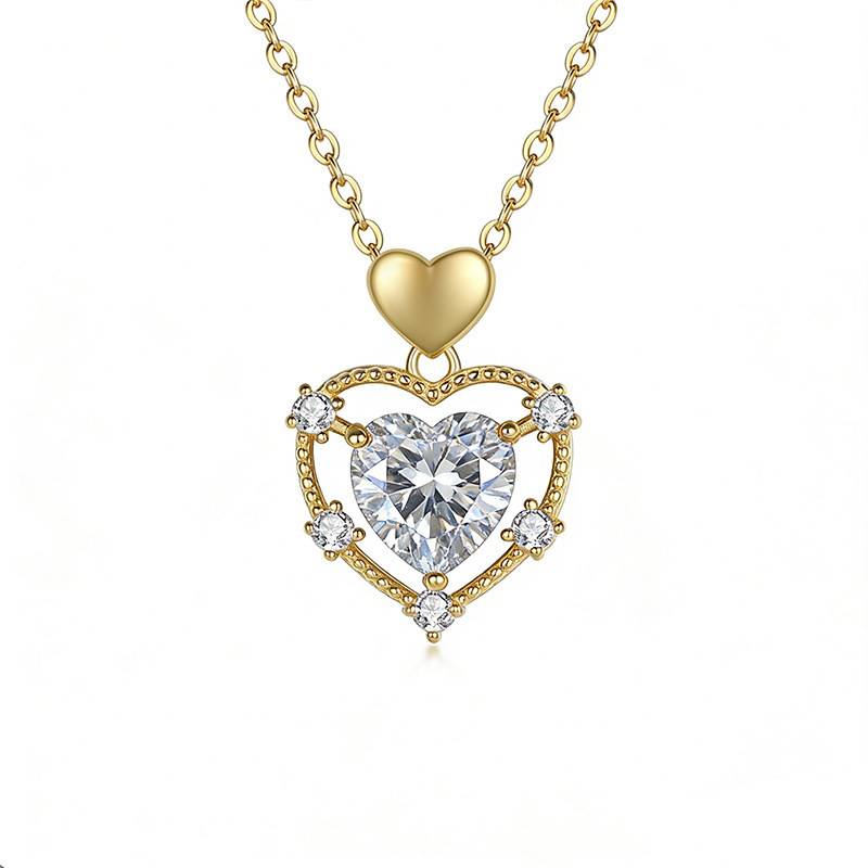 FX39539款S925银镀18K金心形莫桑钻爱在心间项链主石8.0mm/2.0ct