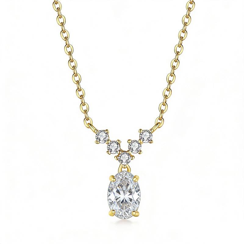 FX39540款S925银镀18K金蛋形Moissanite流星光芒Necklace主石7*5mmmm/0.8ct