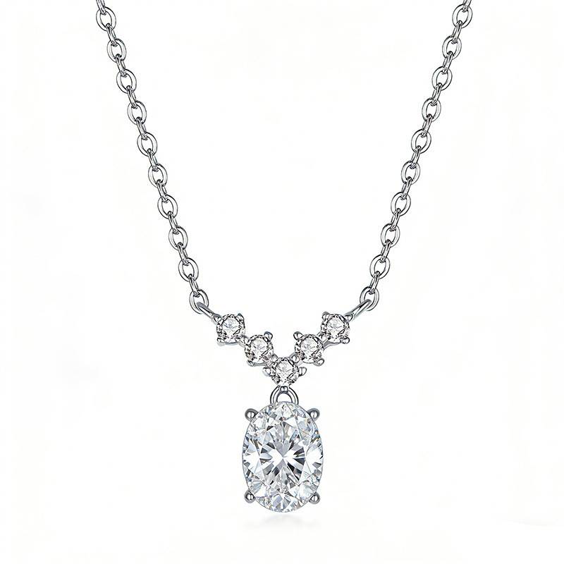 FX39540款S925银镀18K金蛋形Moissanite流星光芒Necklace主石7*5mmmm/0.8ct