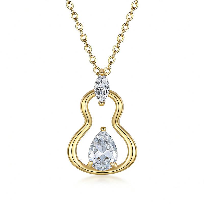 FX39541款S925银镀18K金水滴形Moissanite葫芦Necklace主石7*5mmmm/0.8ct