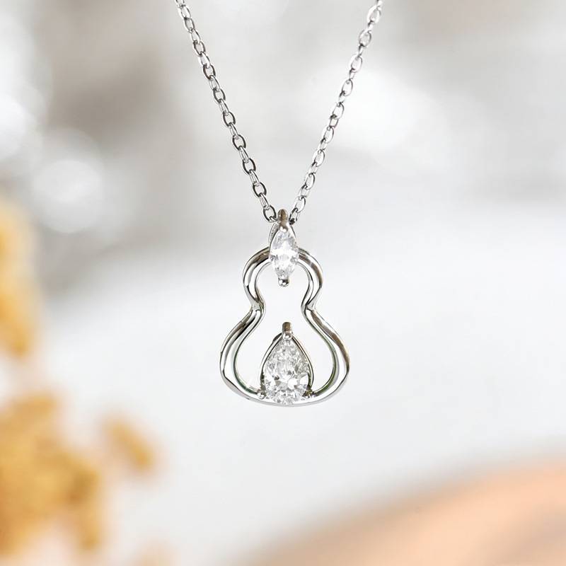 FX39541款S925银镀18K金水滴形Moissanite葫芦Necklace主石7*5mmmm/0.8ct