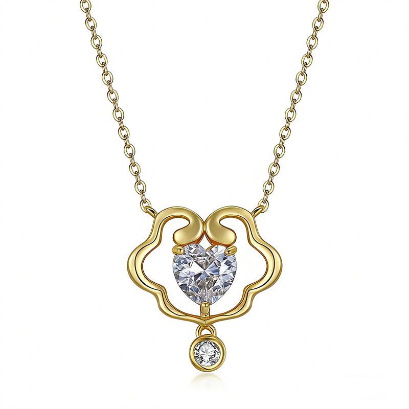 FX39544款S925银镀18K金心形Moissanite祥云Necklace主石7.0mm/1.2ct