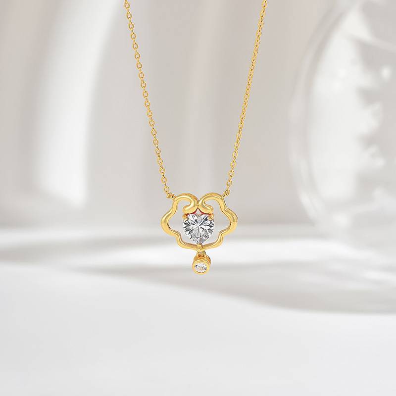 FX39544款S925银镀18K金心形Moissanite祥云Necklace主石7.0mm/1.2ct
