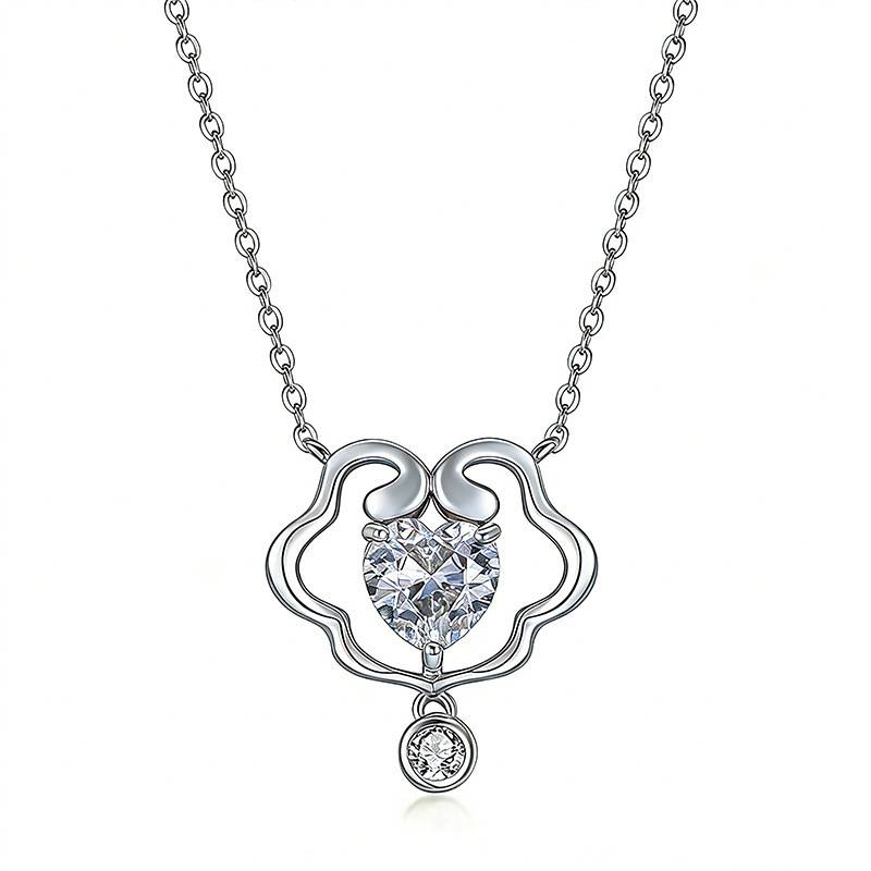 FX39544款S925银镀18K金心形Moissanite祥云Necklace主石7.0mm/1.2ct