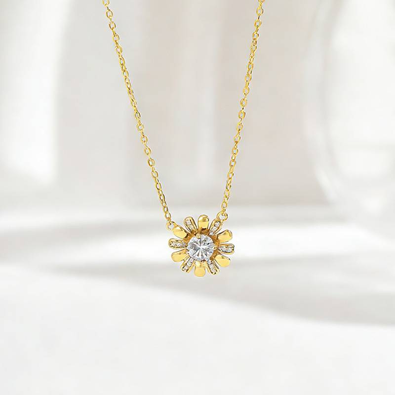 FX39548款S925银镀18K金圆形莫桑钻小雏菊项链主石5.0mm/0.5ct