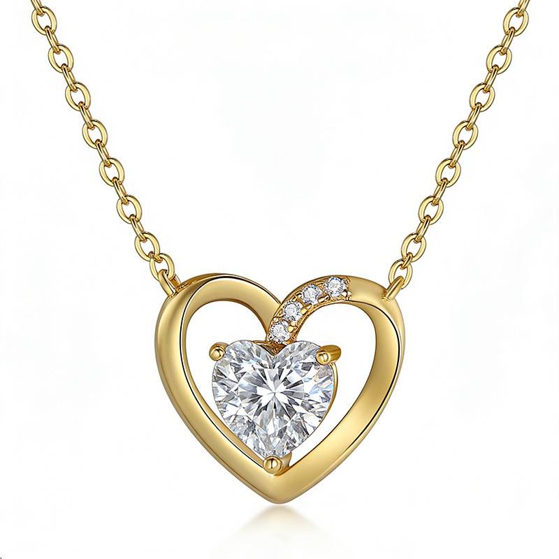 FX39549款S925银镀18K金心形Moissanite爱在心中Necklace主石6.0mm/0.8ct