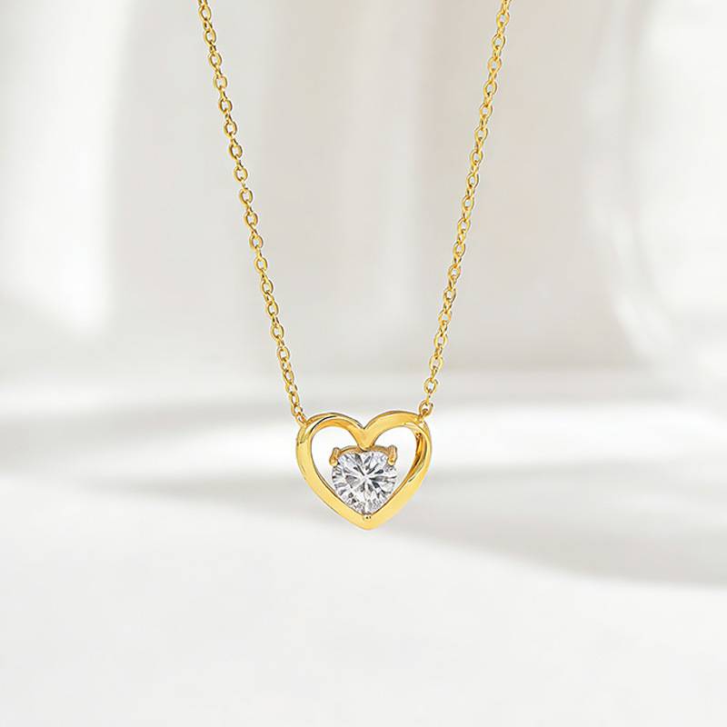 FX39549款S925银镀18K金心形Moissanite爱在心中Necklace主石6.0mm/0.8ct