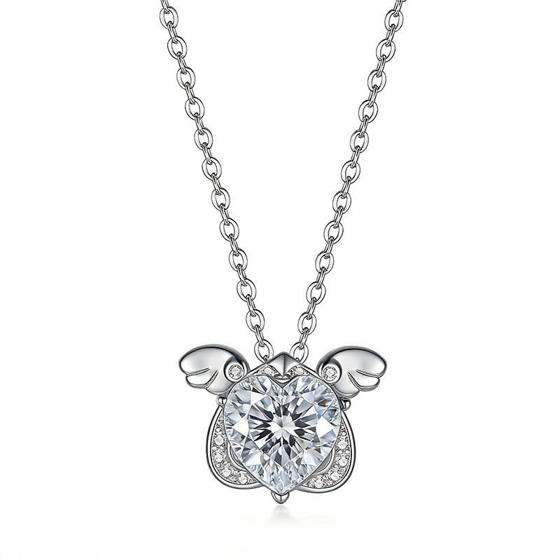 FX39551款S925银镀18K金心形Moissanite可爱小天使Necklace主石8.0mm/2.0ct