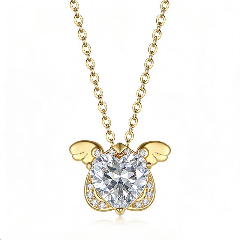 FX39551款S925银镀18K金心形Moissanite可爱小天使Necklace主石8.0mm/2.0ct