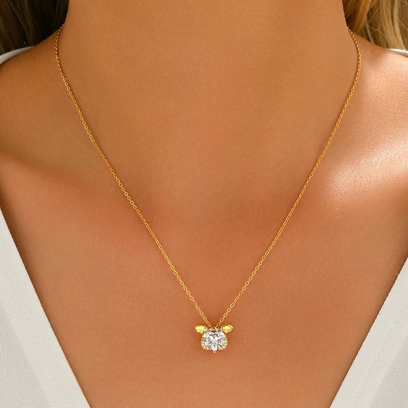 FX39551款S925银镀18K金心形Moissanite可爱小天使Necklace主石8.0mm/2.0ct
