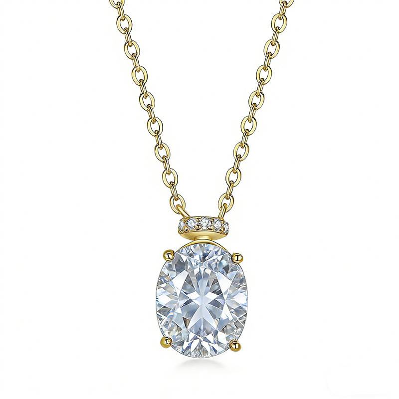 FX39552款S925银镀18K金蛋形Moissanite香水瓶Necklace主石10*8mmmm/3.0ct