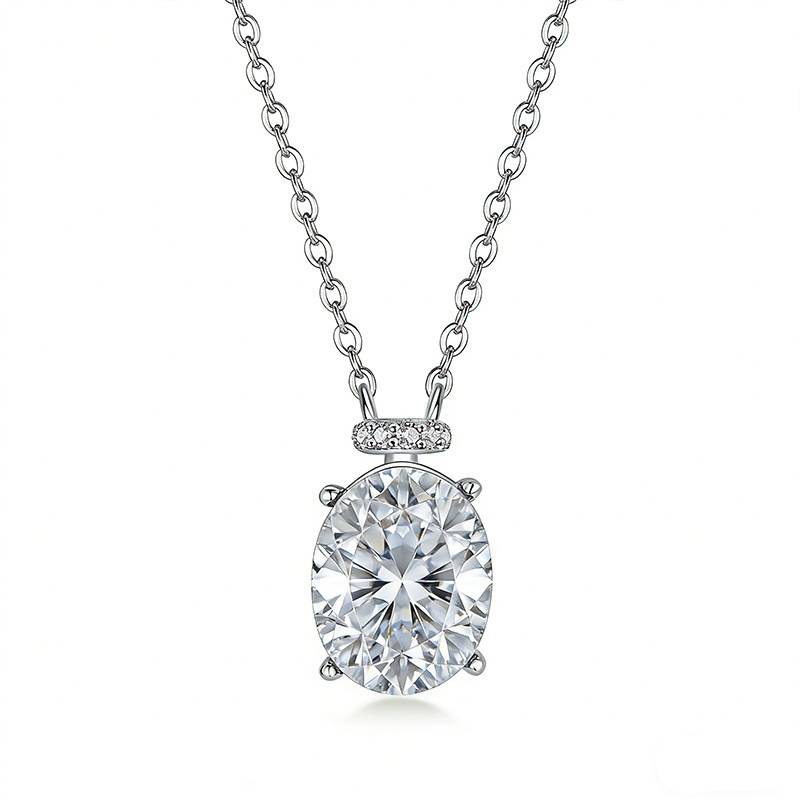 FX39552款S925银镀18K金蛋形Moissanite香水瓶Necklace主石10*8mmmm/3.0ct