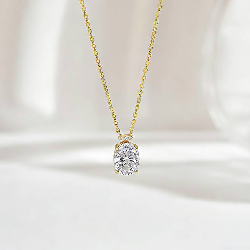 FX39552款S925银镀18K金蛋形Moissanite香水瓶Necklace主石10*8mmmm/3.0ct