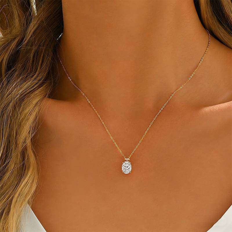 FX39552款S925银镀18K金蛋形Moissanite香水瓶Necklace主石10*8mmmm/3.0ct