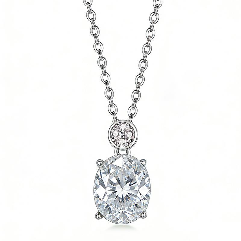 FX39611款S925银镀18K金蛋形莫桑钻简约典雅项链主石10*8mm/3.0ct