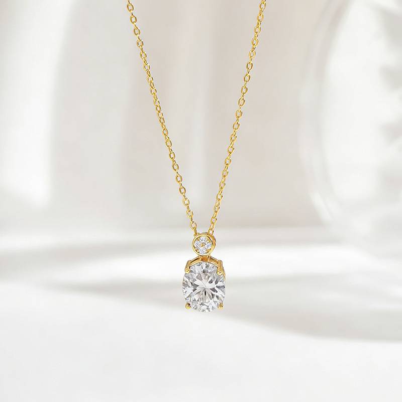 FX39611款S925银镀18K金蛋形莫桑钻简约典雅项链主石10*8mm/3.0ct