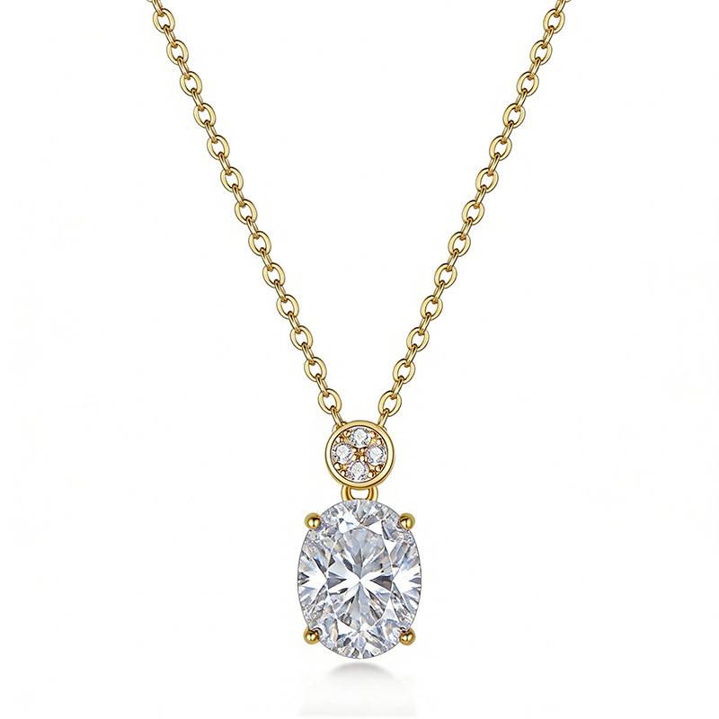 FX39611款S925银镀18K金蛋形莫桑钻简约典雅项链主石10*8mm/3.0ct