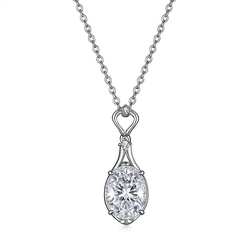 FX39612款S925银镀18K金蛋形莫桑钻轻奢鸽子蛋项链主石10*8mm/3.0ct