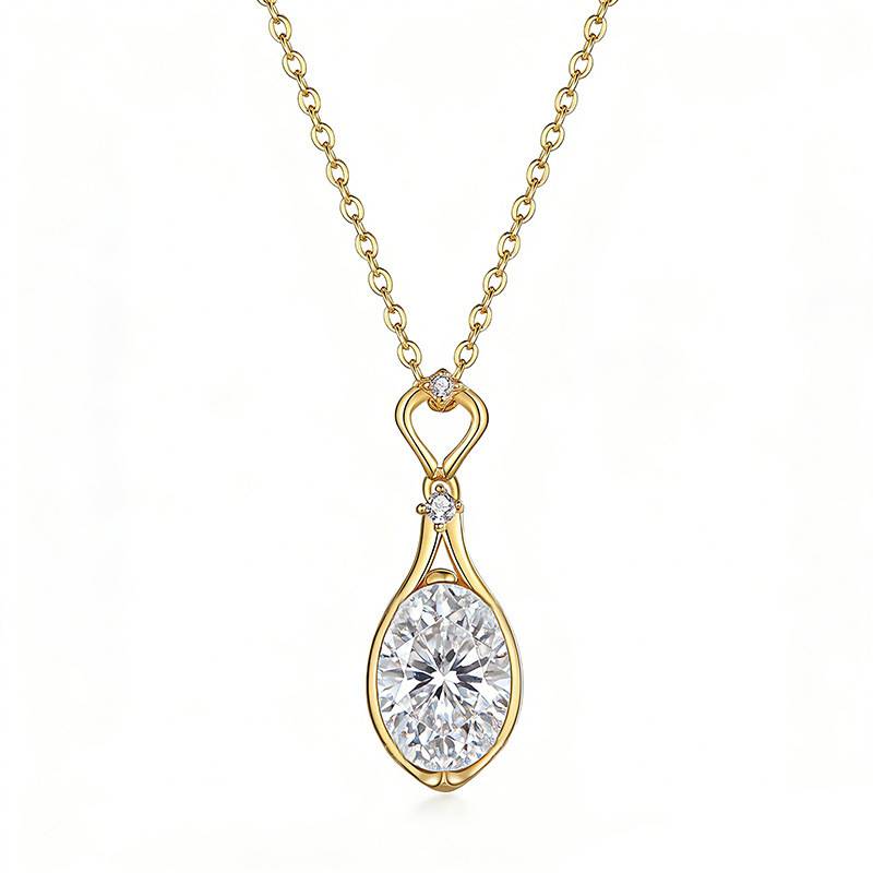 FX39612款S925银镀18K金蛋形莫桑钻轻奢鸽子蛋项链主石10*8mm/3.0ct