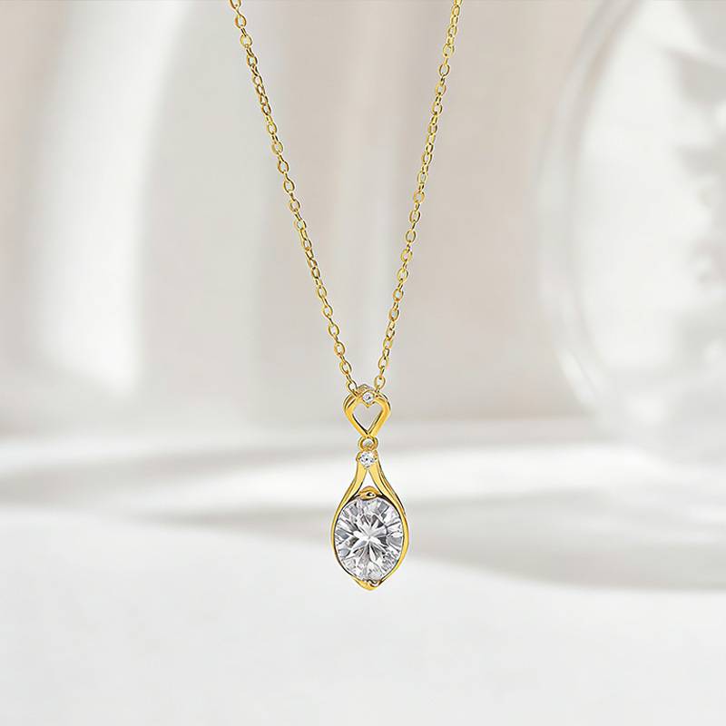 FX39612款S925银镀18K金蛋形莫桑钻轻奢鸽子蛋项链主石10*8mm/3.0ct