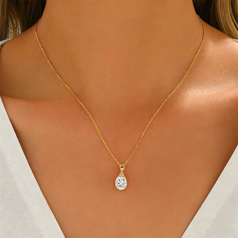 FX39615款S925银镀18K金蛋形Moissanite优雅气质Necklace主石10*8mmmm/3.0ct
