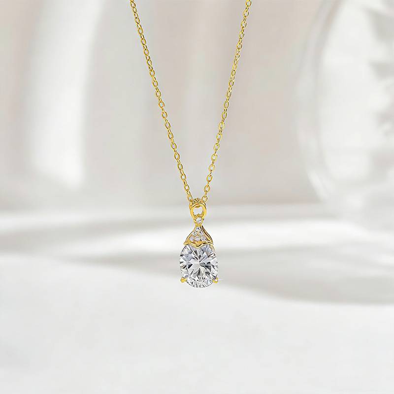 FX39615款S925银镀18K金蛋形Moissanite优雅气质Necklace主石10*8mmmm/3.0ct