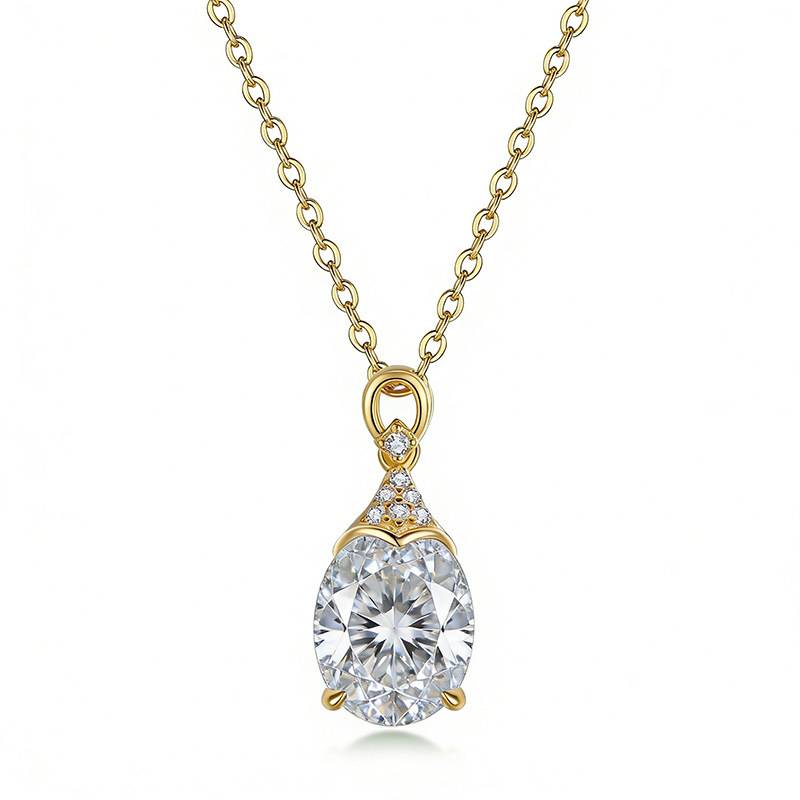 FX39615款S925银镀18K金蛋形Moissanite优雅气质Necklace主石10*8mmmm/3.0ct