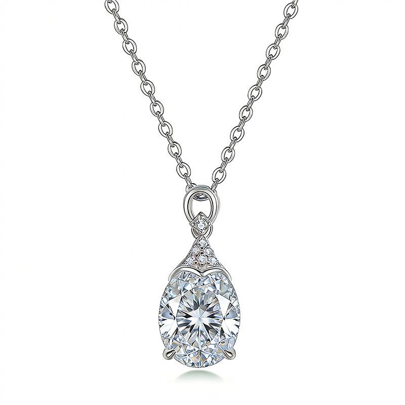 FX39615款S925银镀18K金蛋形Moissanite优雅气质Necklace主石10*8mmmm/3.0ct