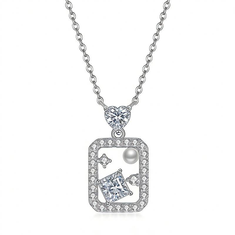 FX39618款S925银镀18K金莫桑钻珍珠魔法瓶子项链1.95ct