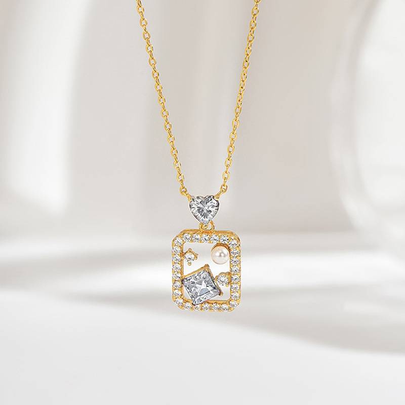 FX39618款S925银镀18K金Moissanite珍珠魔法瓶子Necklace1.95ct
