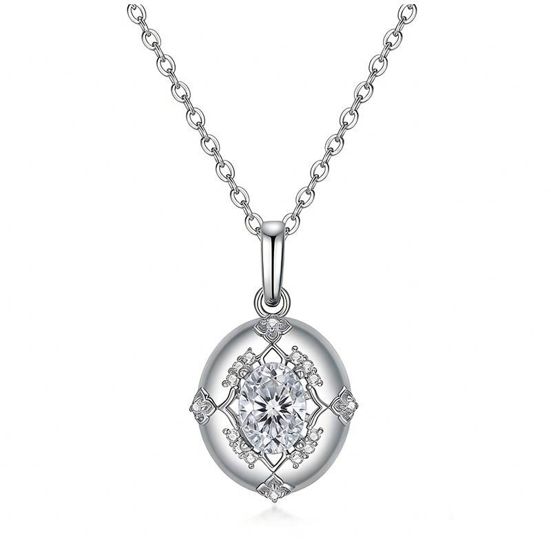 FX39621款S925银镀18K金蛋形Moissanite小金蛋Necklace主石5*7mmmm/0.8ct