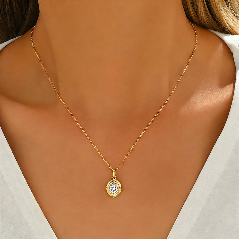 FX39621款S925银镀18K金蛋形Moissanite小金蛋Necklace主石5*7mmmm/0.8ct