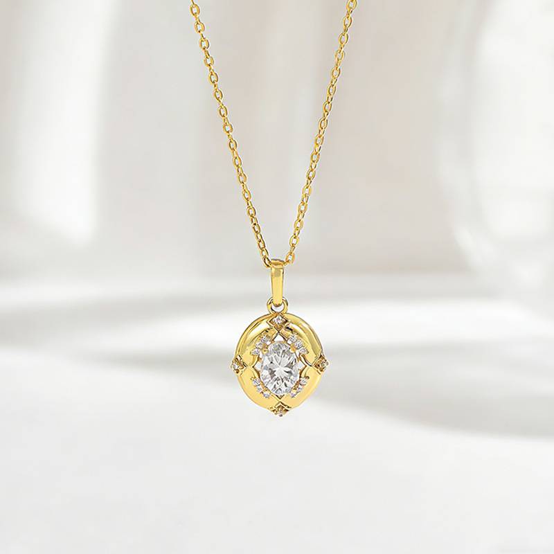FX39621款S925银镀18K金蛋形Moissanite小金蛋Necklace主石5*7mmmm/0.8ct