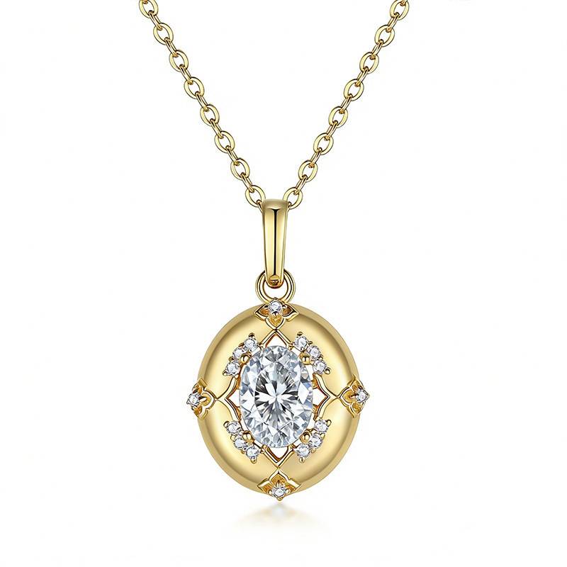 FX39621款S925银镀18K金蛋形莫桑钻小金蛋项链主石5*7mm/0.8ct