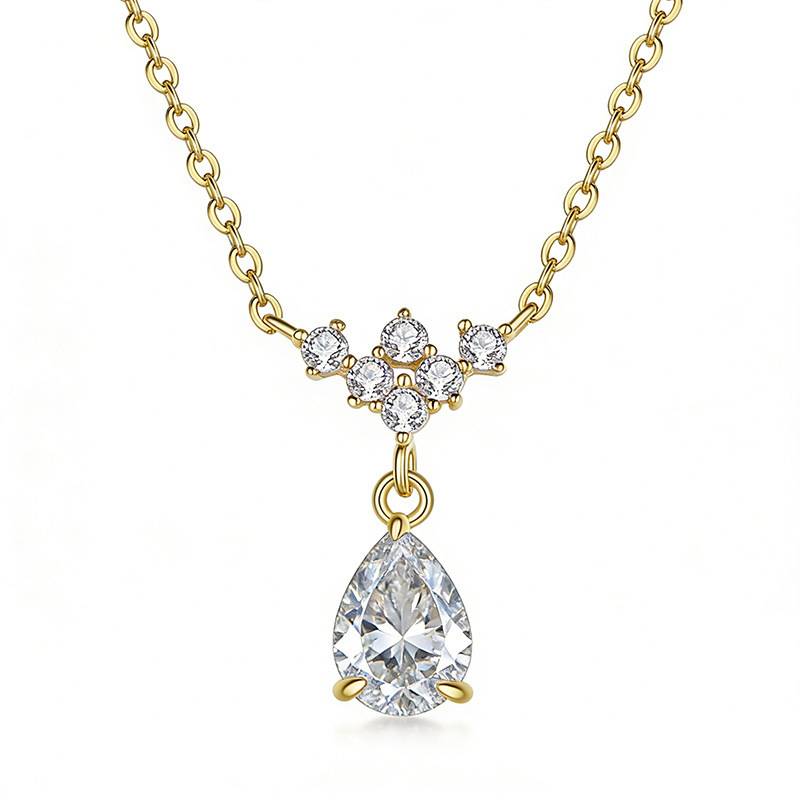 FX39625款S925银镀18K金水滴形Moissanite永恒之心Necklace主石5*7mmmm/0.8ct