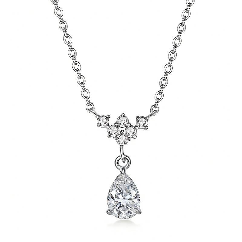 FX39625款S925银镀18K金水滴形莫桑钻永恒之心项链主石5*7mm/0.8ct