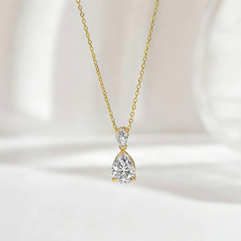 FX39885款S925银镀18K金水滴形Moissanite璀璨露珠Necklace2.5ct