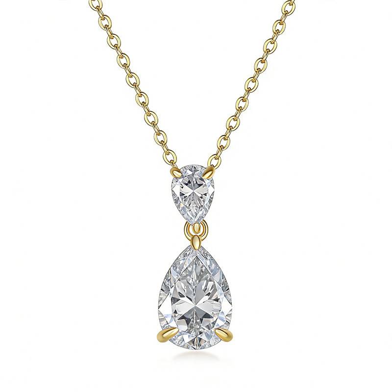 FX39885款S925银镀18K金水滴形Moissanite璀璨露珠Necklace2.5ct