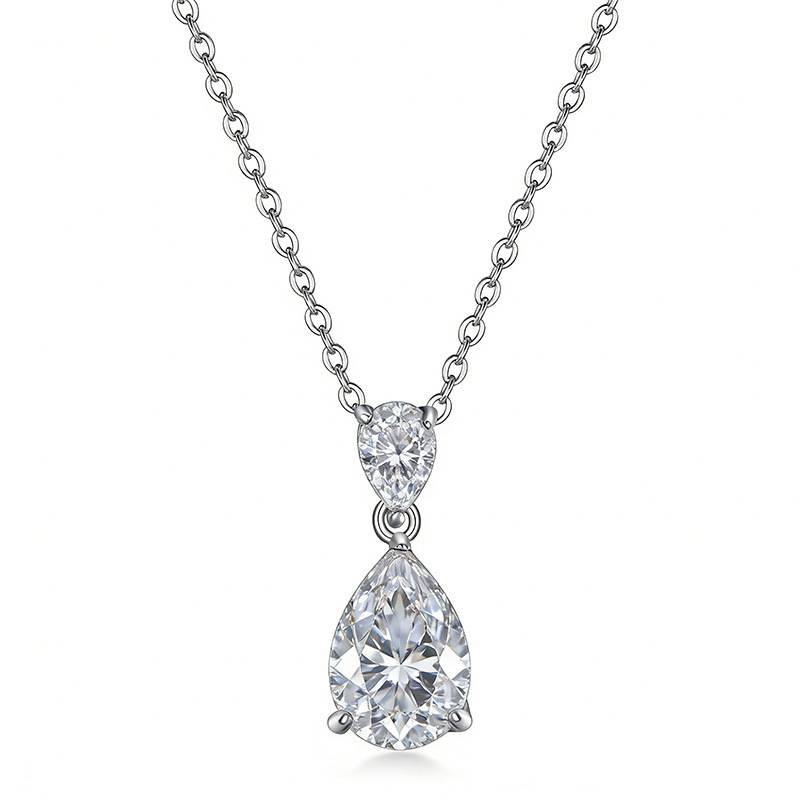 FX39885款S925银镀18K金水滴形Moissanite璀璨露珠Necklace2.5ct